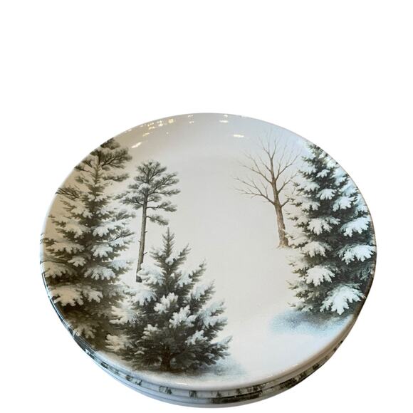 Christmas Pine Tree Salad Plates 8in Green White Made in Brazil Set of 4 NEW - Picture 12 of 12